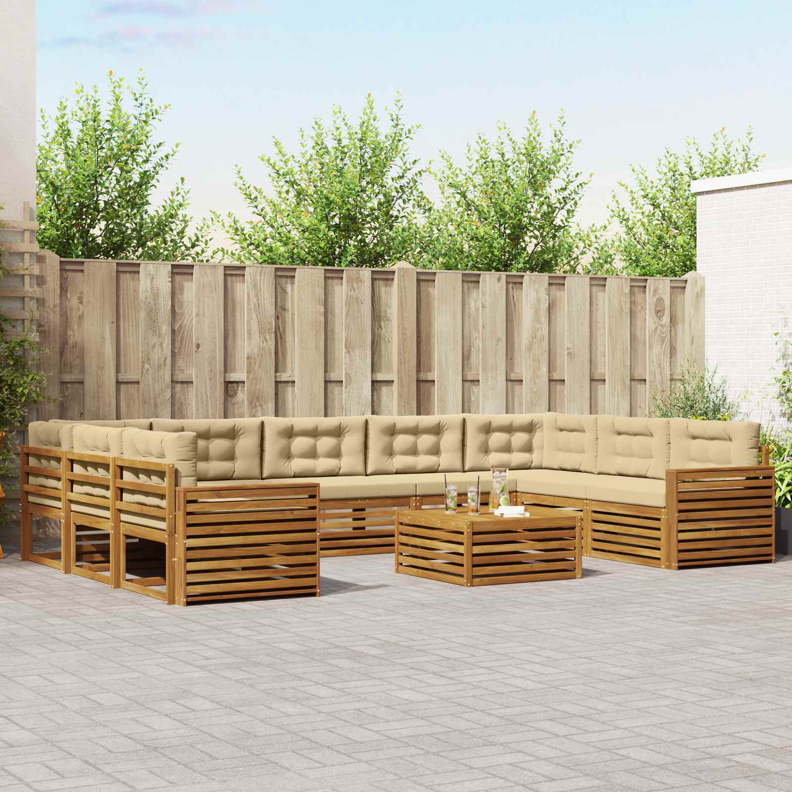 Sofa-Sets 10 pcs Natuurlijk en Beige Massief Acaciahout image 1