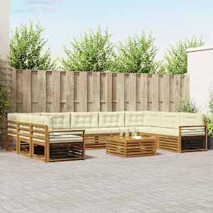 Zunanja garnitura za sedenje 10 pcs Naravna in smetana