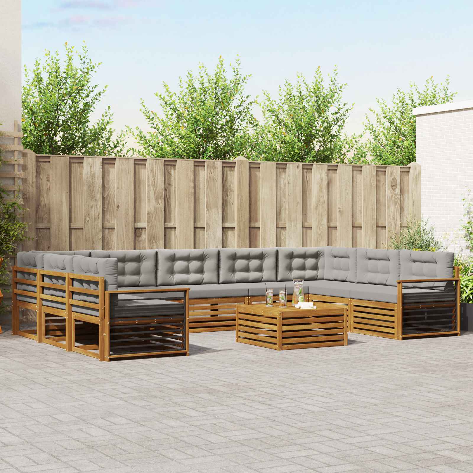 Zunanja garnitura za sedenje 10 pcs Naravna in svetlo siva