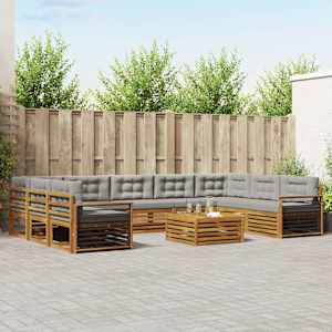 Zunanja garnitura za sedenje 10 pcs Naravna in svetlo siva