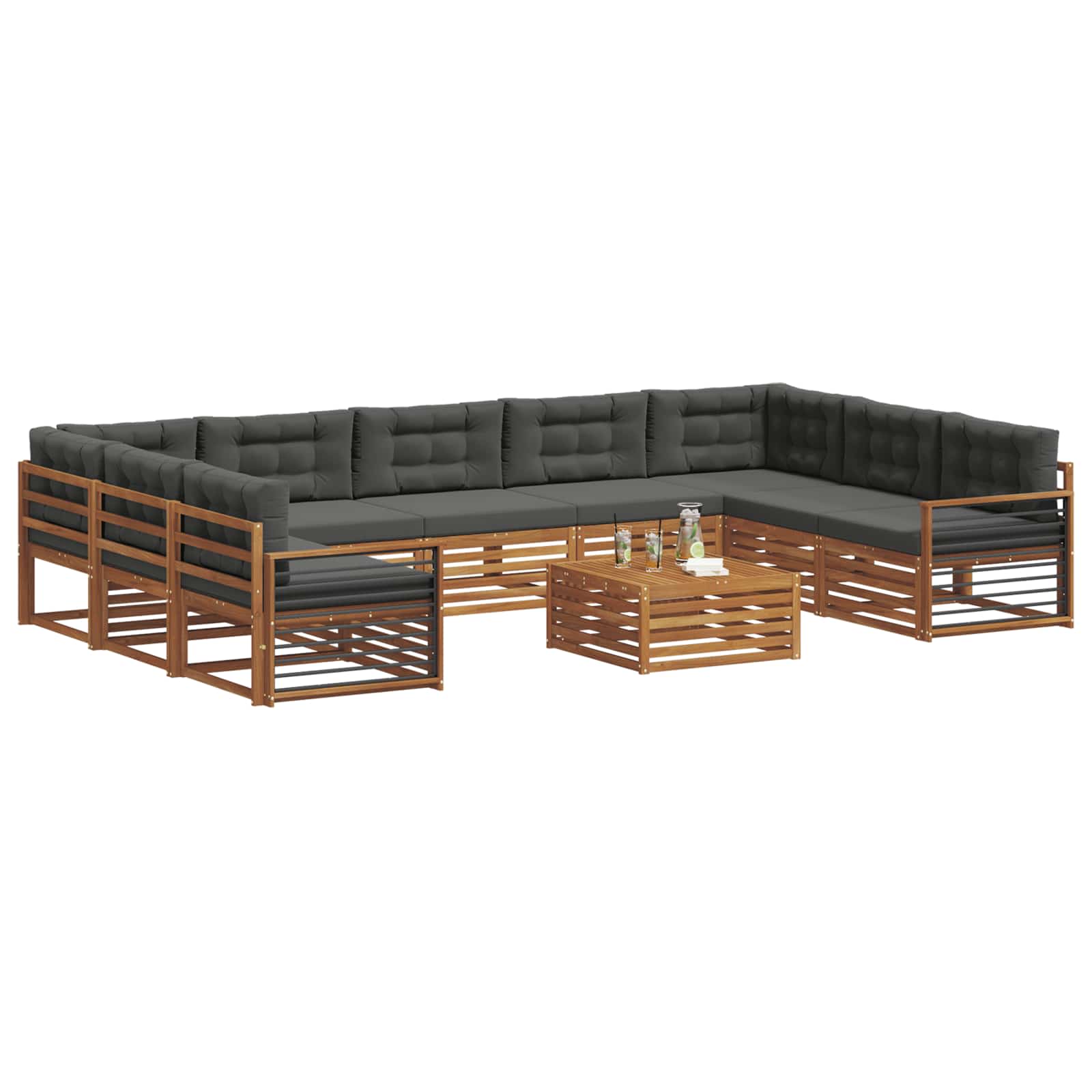 Sofa-Sets 10 pcs Natuurlijk en Antraciet Massief Acaciahout image 3