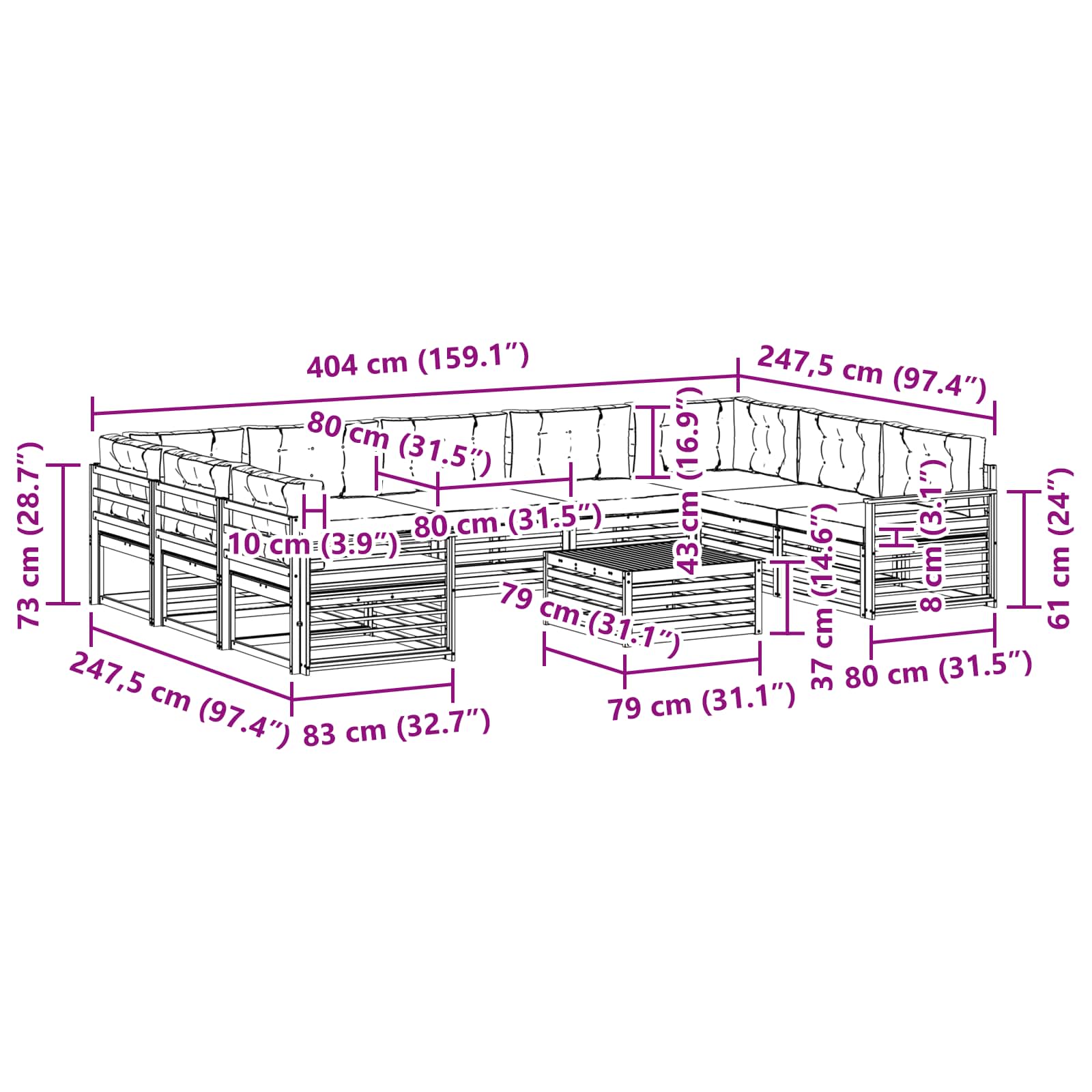 Sofa-Sets 10 pcs Natuurlijk en Antraciet Massief Acaciahout image 8