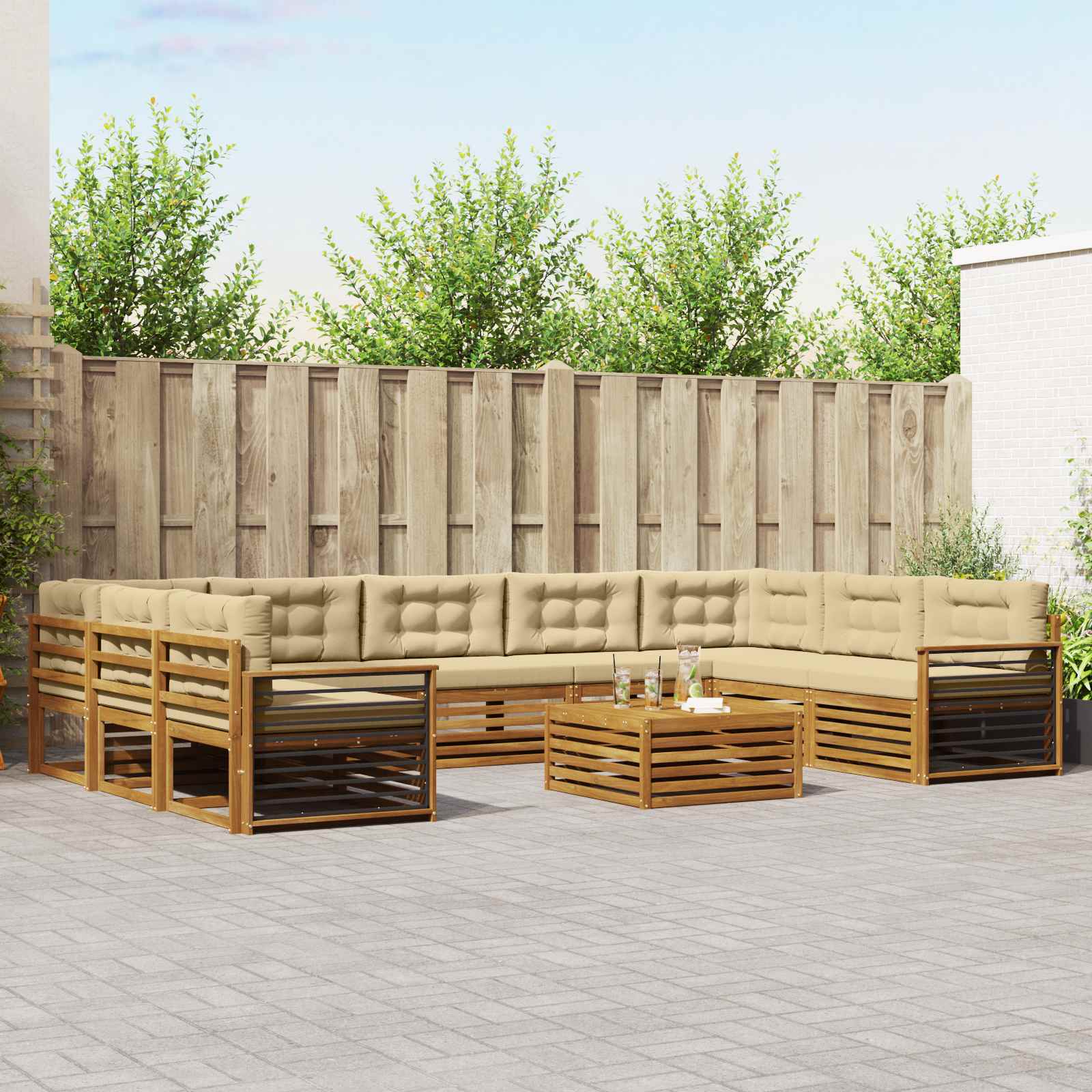 vidaXL Udendørs sofagruppe 10 stk. Naturlig og Beige Massivt Akacietræ