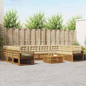 Zunanja garnitura za sedenje z blazino 10 pcs Naravna in bež