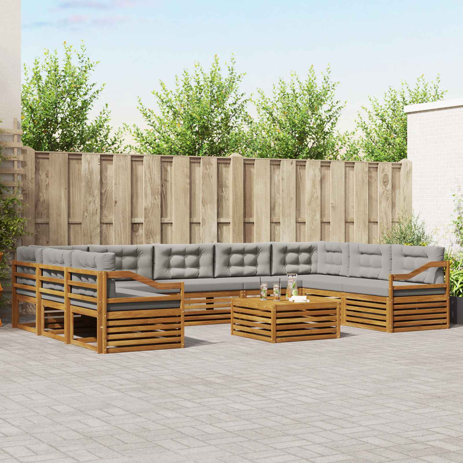 Sofa-Sets 10 pcs Natuurlijk en Lichtgrijs Massief Acaciahout image 1