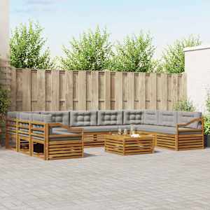 Zunanja garnitura za sedenje 10 pcs Naravna in svetlo siva