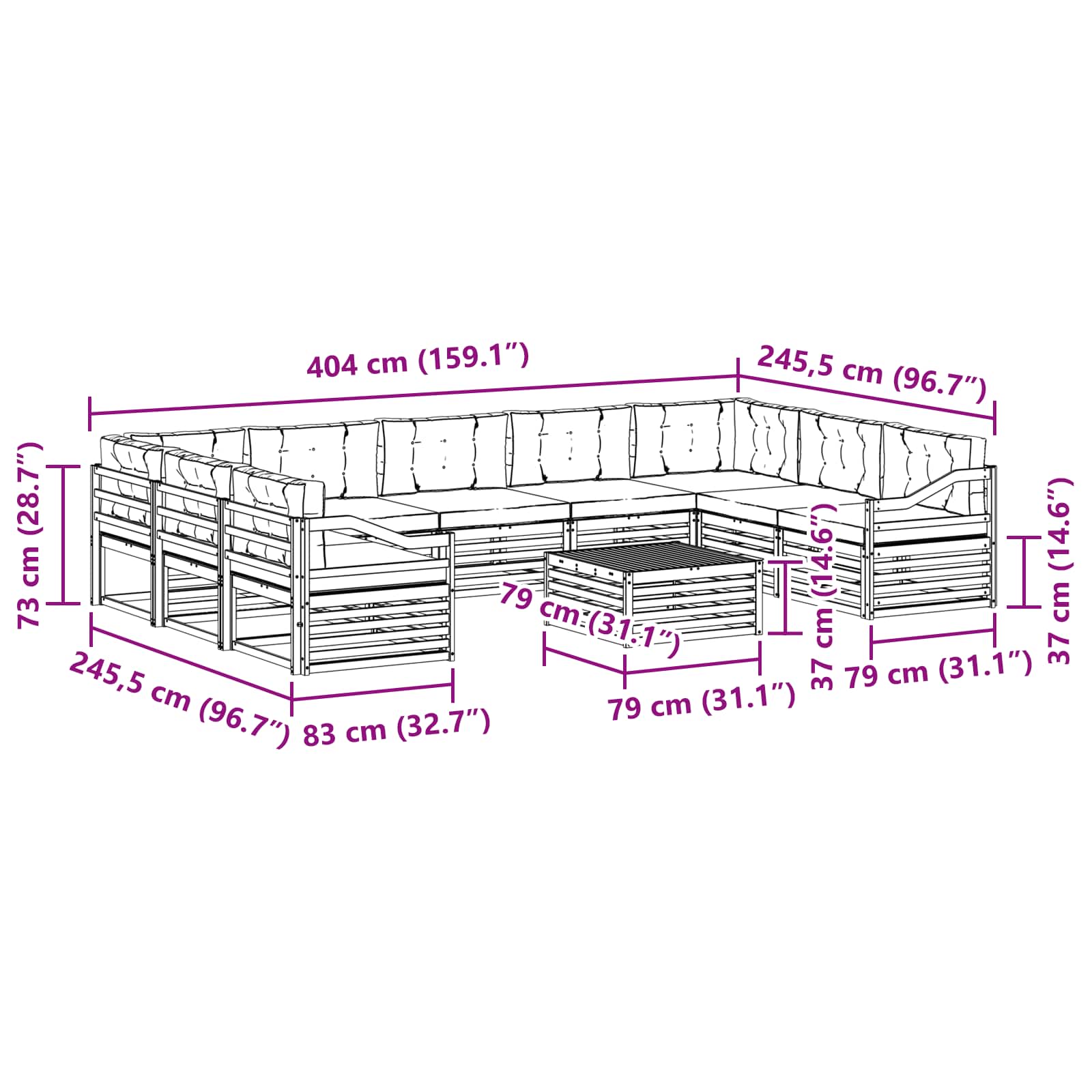 Sofa-Sets 10 pcs Natuurlijk en Lichtgrijs Massief Acaciahout image 8