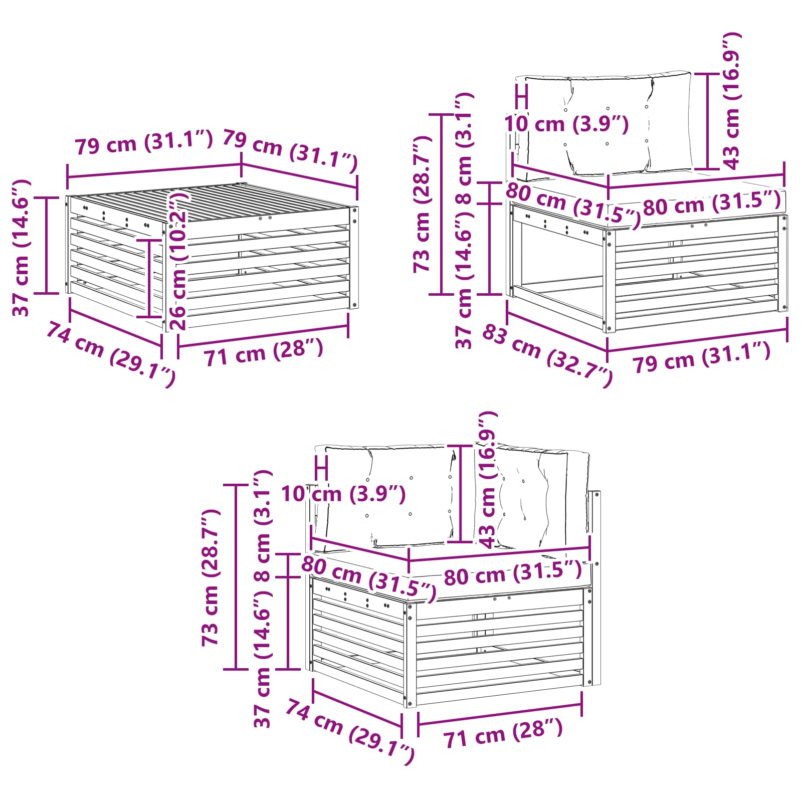 Sofa-Sets 10 pcs Natuurlijk en Lichtgrijs Massief Acaciahout image 9