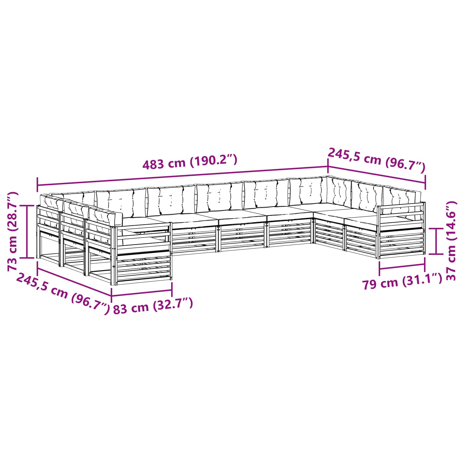 Sofa-Sets 10 pcs Natuurlijk en Antraciet Massief Acaciahout image 8