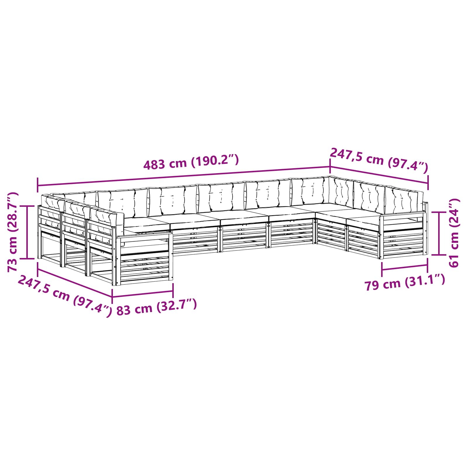Sofa-Sets 10 pcs Natuurlijk en Lichtgrijs Massief Acaciahout image 7