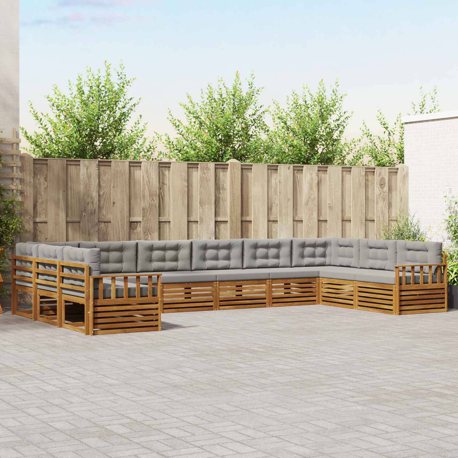 Sofa-Sets 10 pcs Natuurlijk en Lichtgrijs Massief Acaciahout image 1