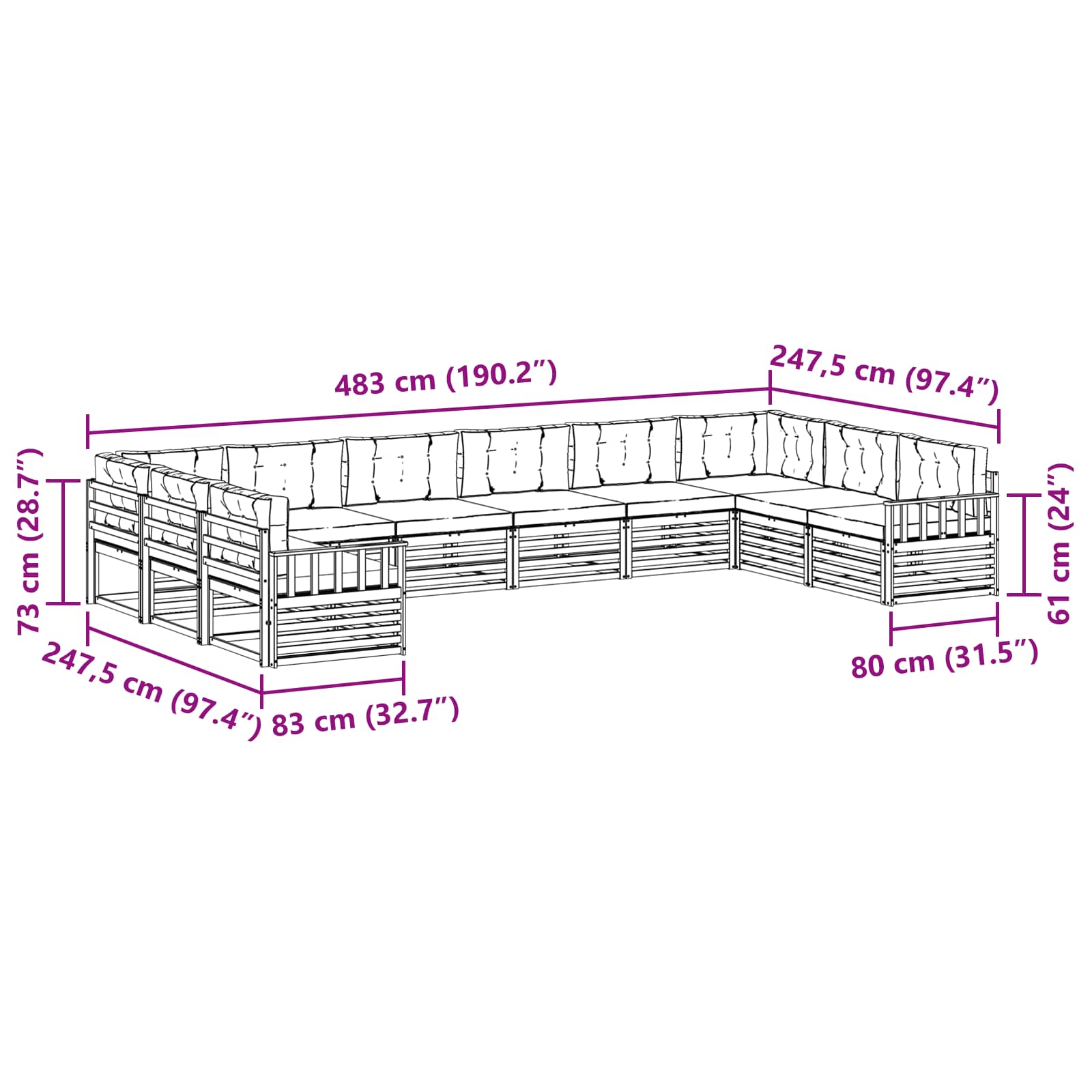 Sofa-Sets 10 pcs Natuurlijk en Antraciet Massief Acaciahout image 7