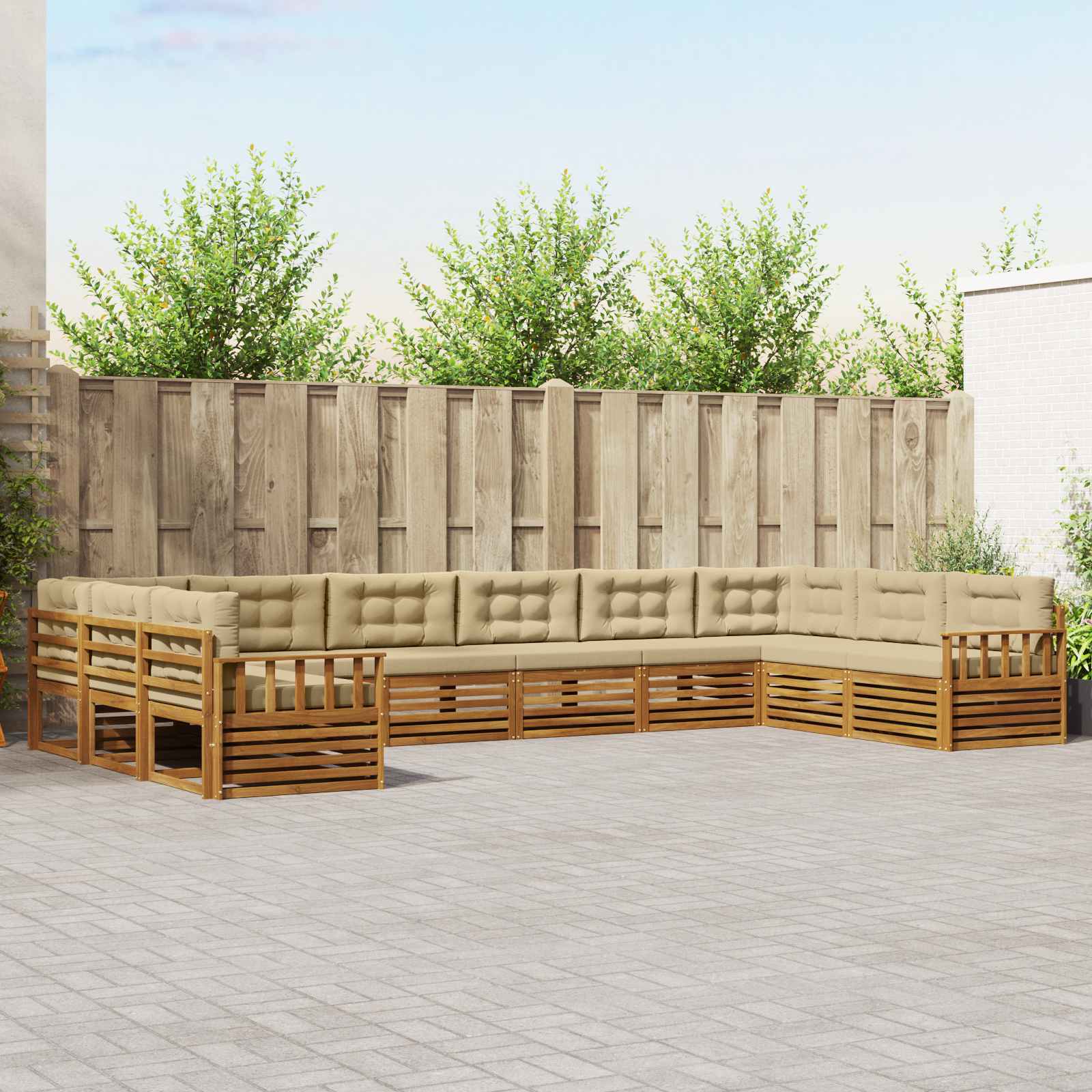 Sofasæt til terrasse med puder, 5 dele - naturlig/beige akacietræ
