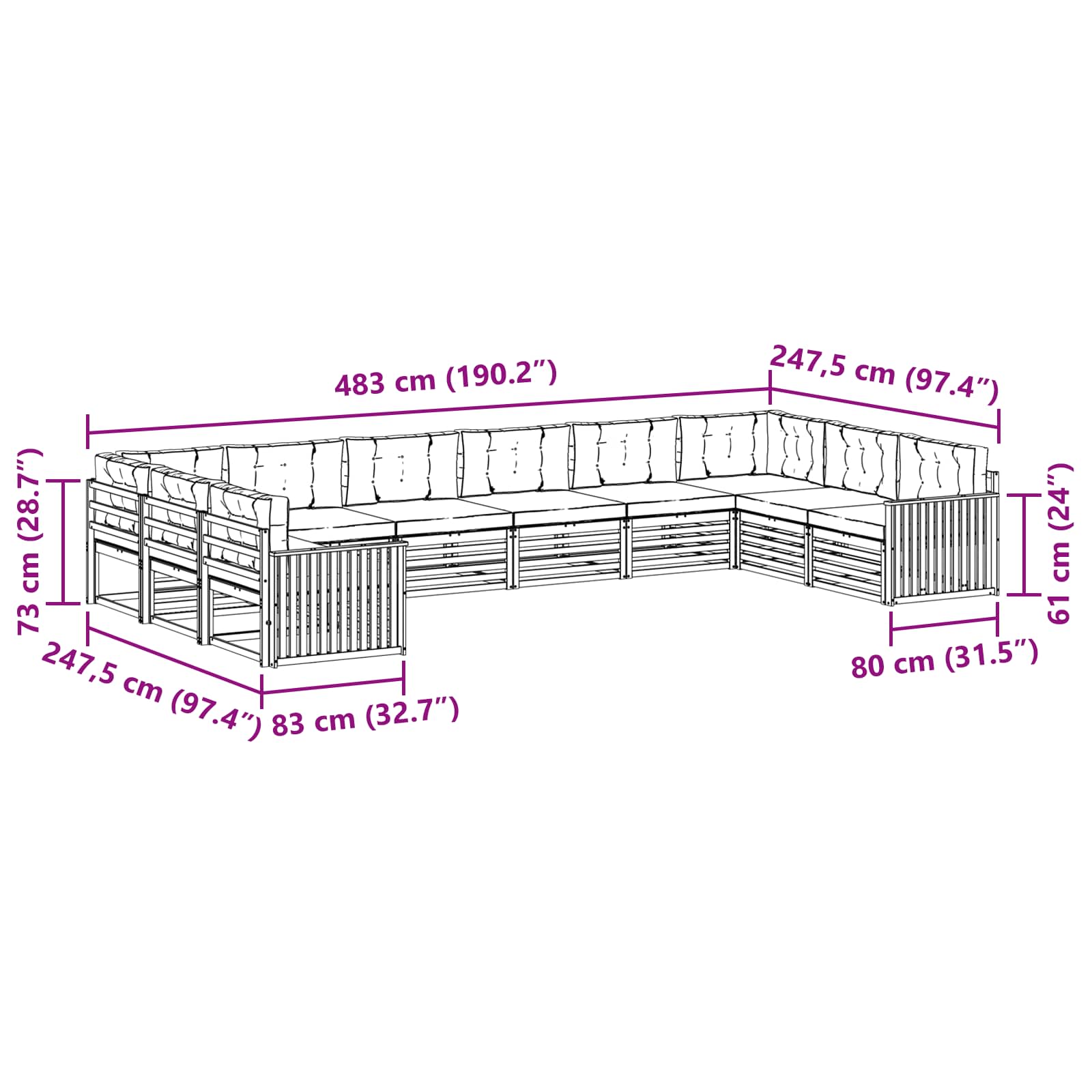 Sofa-Sets 10 pcs Natuurlijk en Antraciet Massief Acaciahout image 7