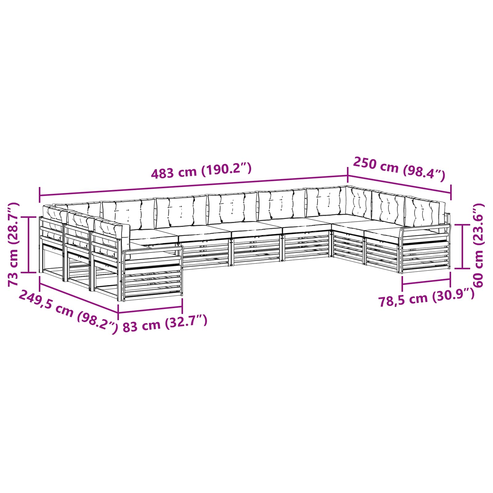Sofa-Sets 10 pcs Natuurlijk en Lichtgrijs Massief Acaciahout image 7