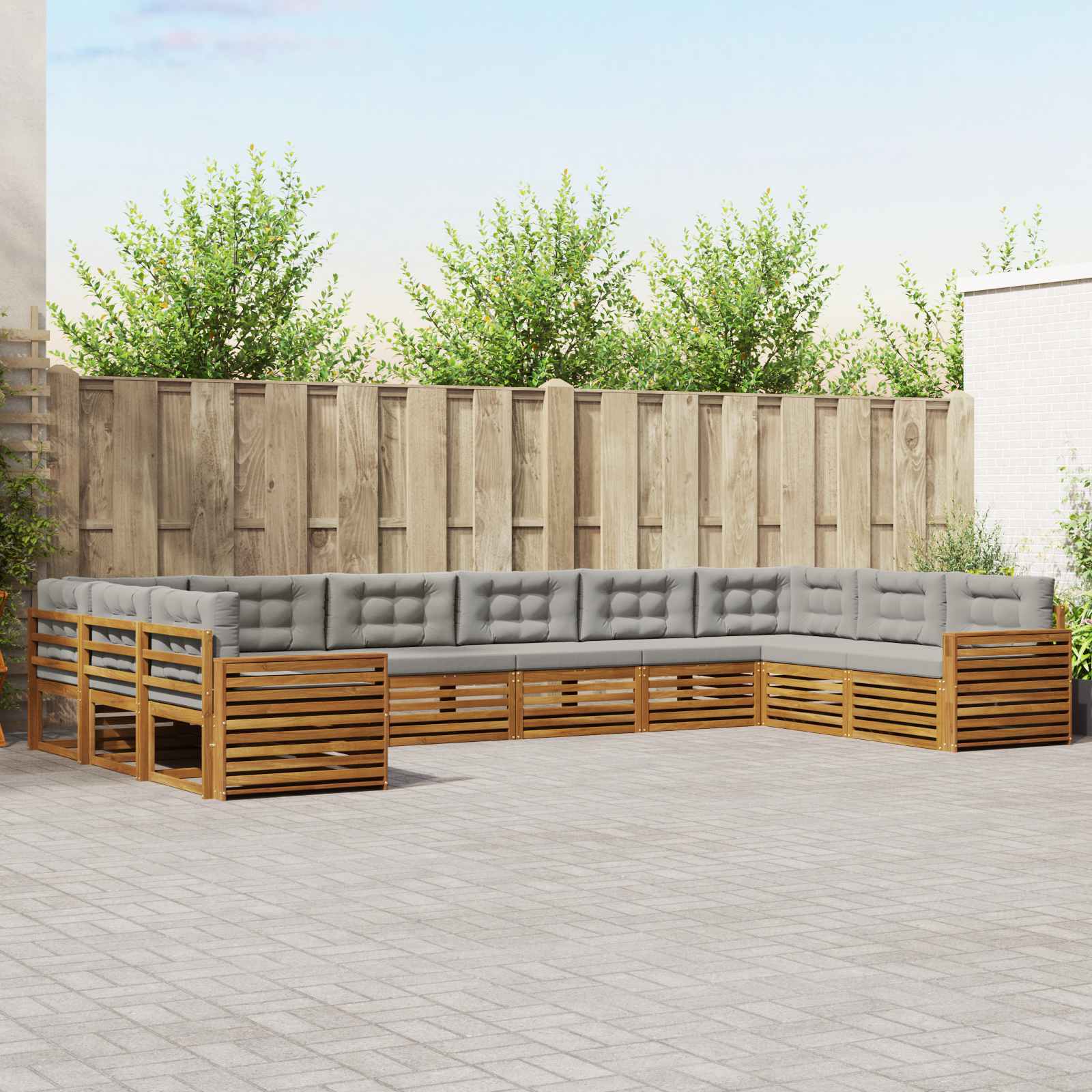 Sofa-Sets 10 pcs Natuurlijk en Lichtgrijs Massief Acaciahout image 1