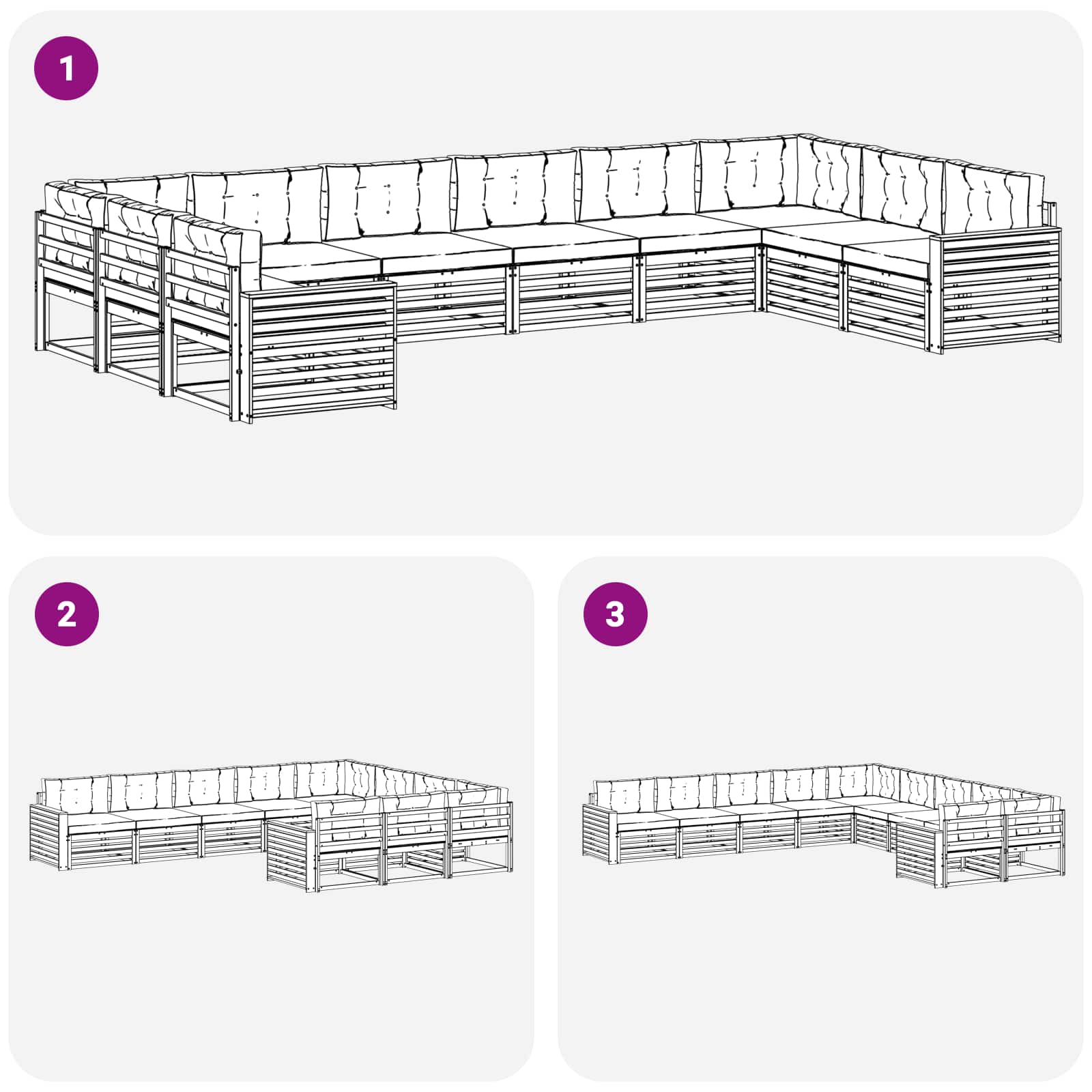 Sofa-Sets 10 pcs Natuurlijk en Lichtgrijs Massief Acaciahout image 7