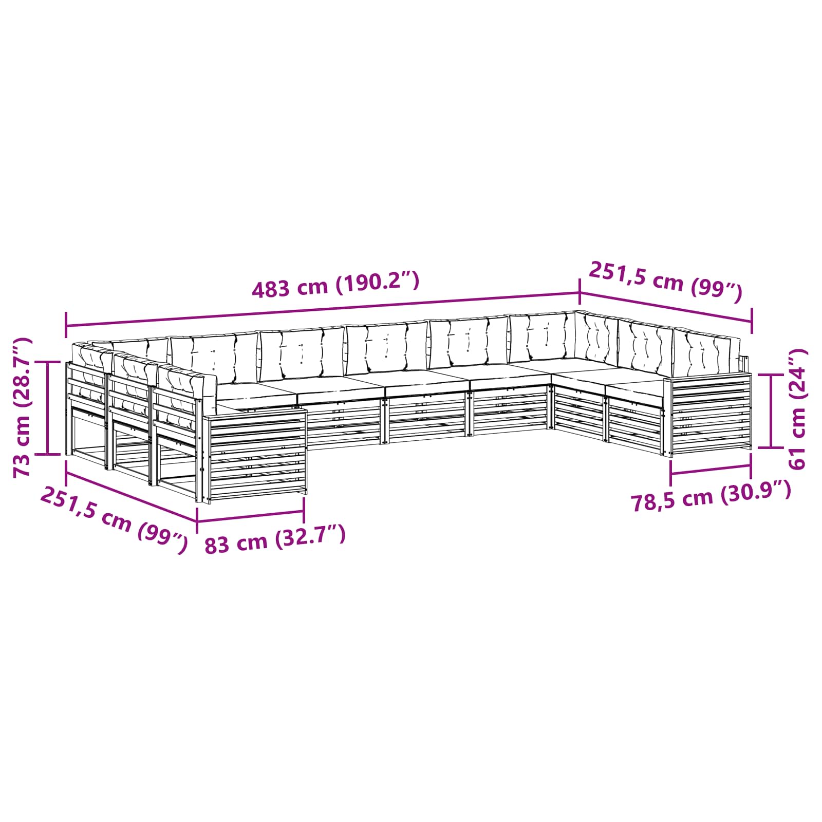 Sofa-Sets 10 pcs Natuurlijk en Antraciet Massief Acaciahout image 7