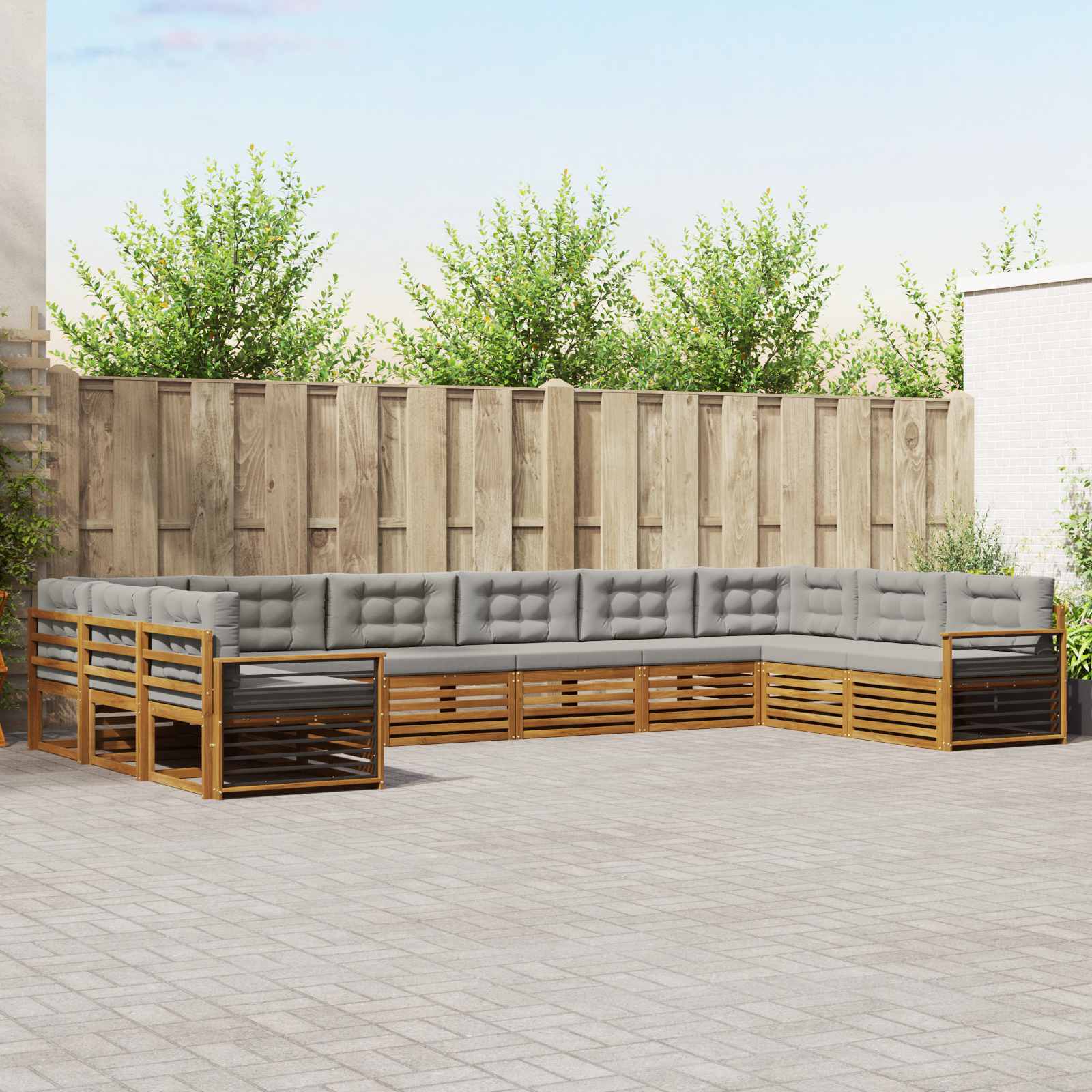 Sofa-Sets 10 pcs Natuurlijk en Lichtgrijs Massief Acaciahout image 1