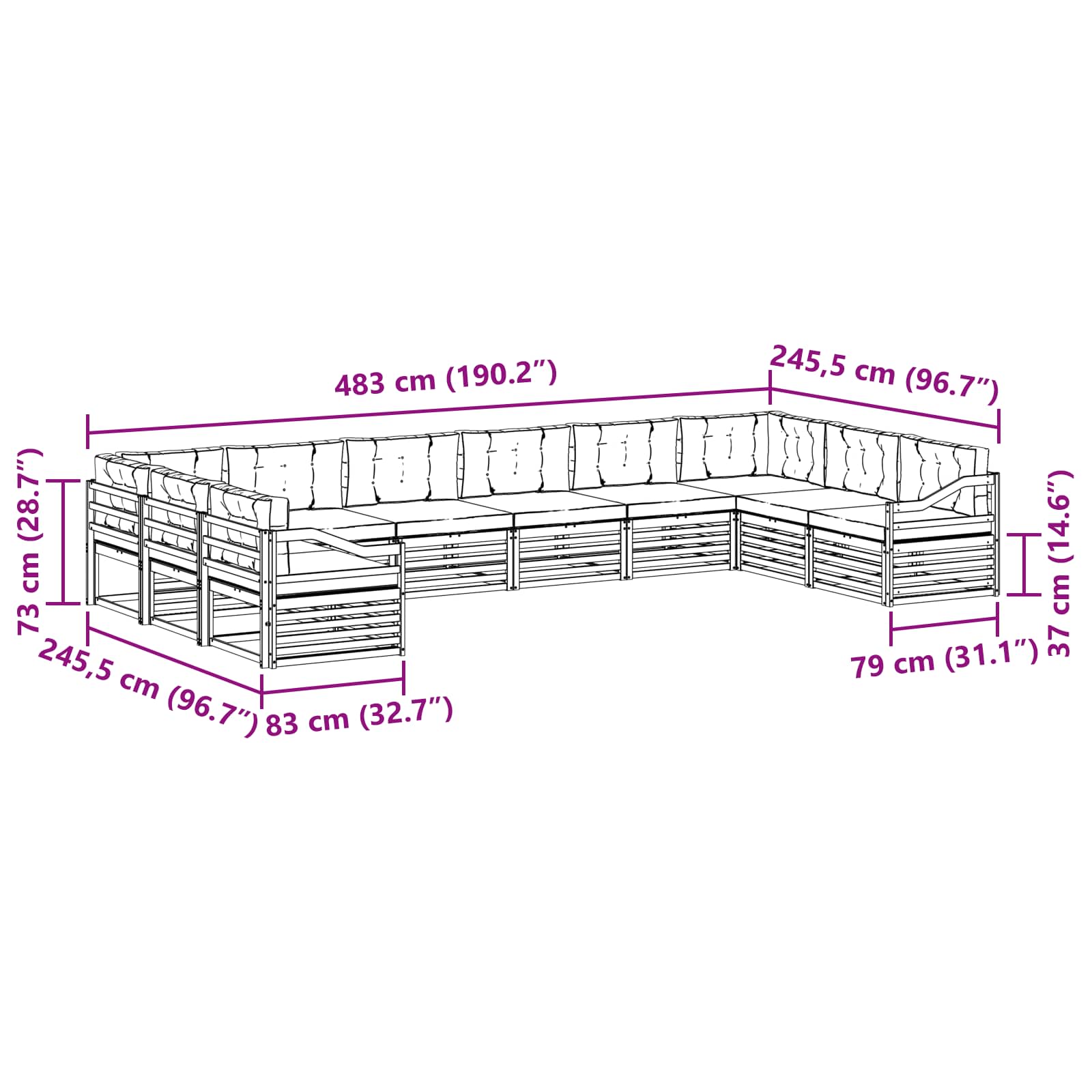Sofa-Sets 10 pcs Natuurlijk en Lichtgrijs Massief Acaciahout image 7