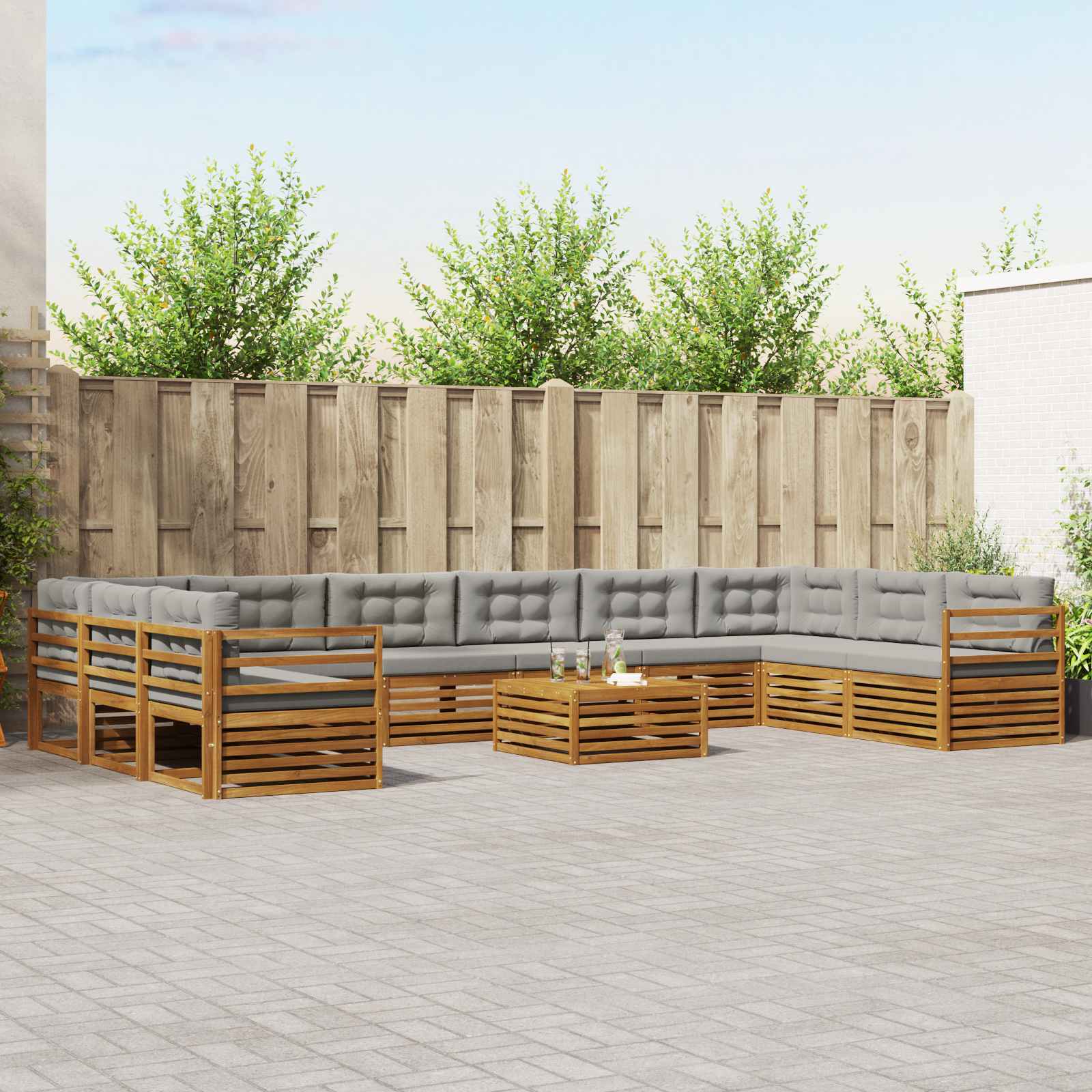 Sofa-Sets 11 pcs Natuurlijk en Lichtgrijs Massief Acaciahout image 1