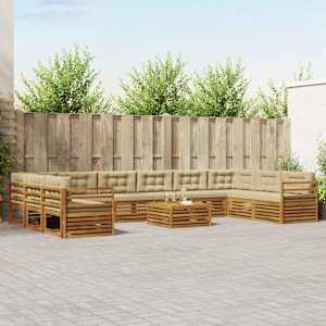 Sedežne garniture 11 pcs Naravna in bež Masiven les akacije