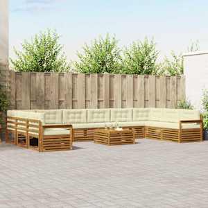 Sedežne garniture 11 pcs Naravna in smetana Masiven les akacije