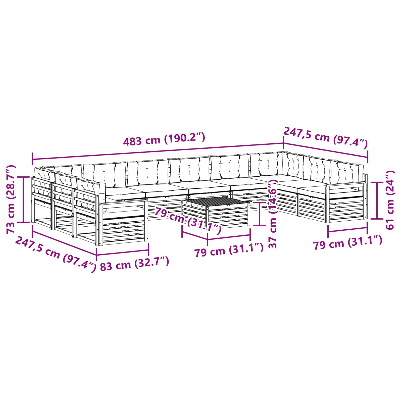 Sofa-Sets 11 pcs Natuurlijk en Antraciet Massief Acaciahout image 8