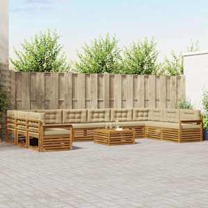 Sedežne garniture 11 pcs Naravna in bež Masiven les akacije