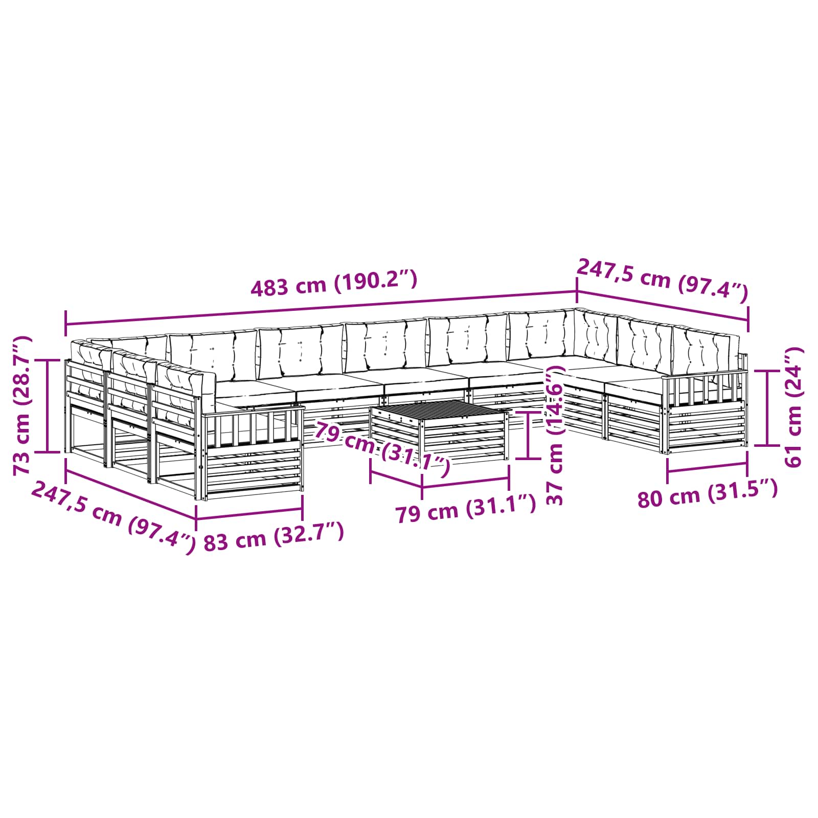 Sofa-Sets 11 pcs Natuurlijk en Antraciet Massief Acaciahout image 8