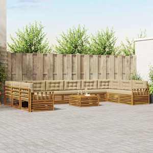 Sedežne garniture 11 pcs Naravna in bež Masiven les akacije