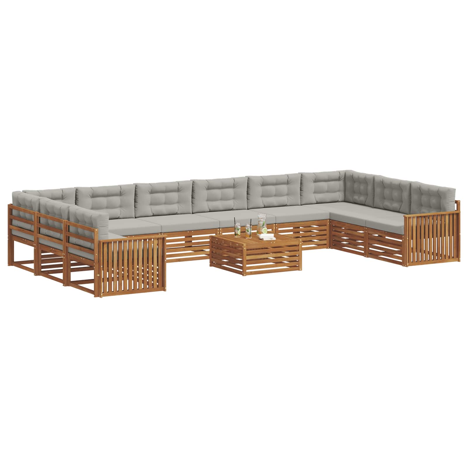 Sofa-Sets 11 pcs Natuurlijk en Lichtgrijs Massief Acaciahout image 3