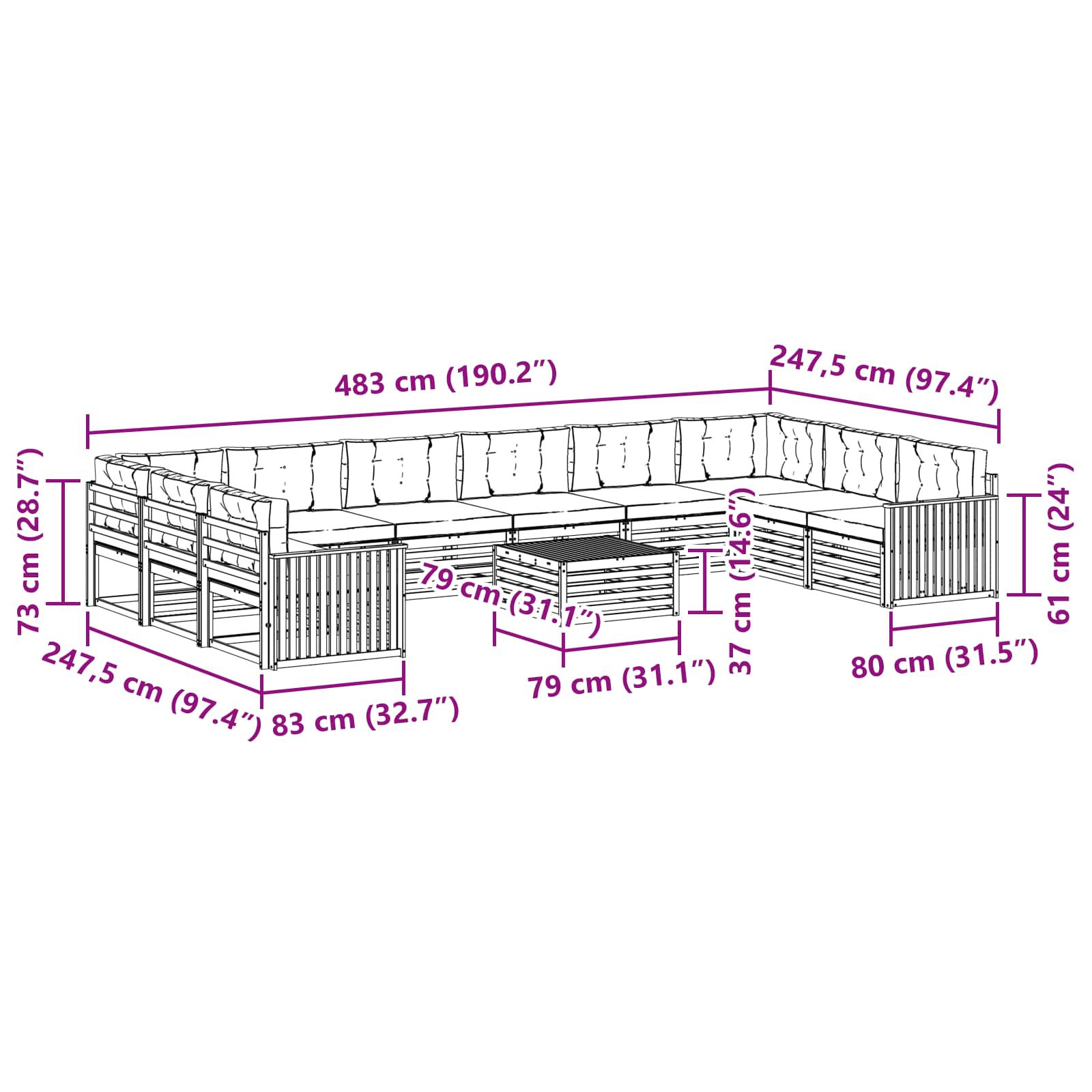 Sofa-Sets 11 pcs Natuurlijk en Antraciet Massief Acaciahout image 8