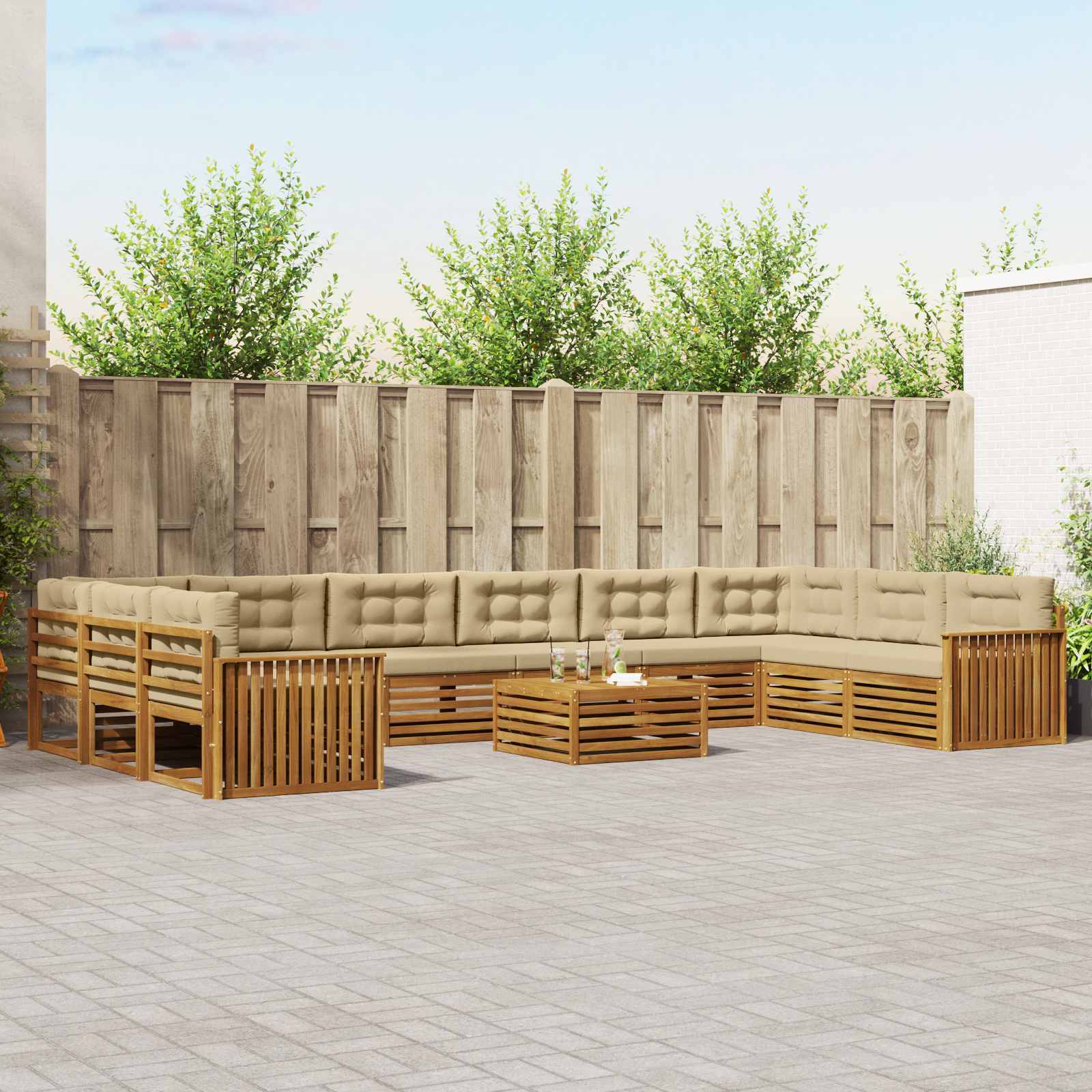 Sofa-Sets 11 pcs Natuurlijk en Beige Massief Acaciahout image 1