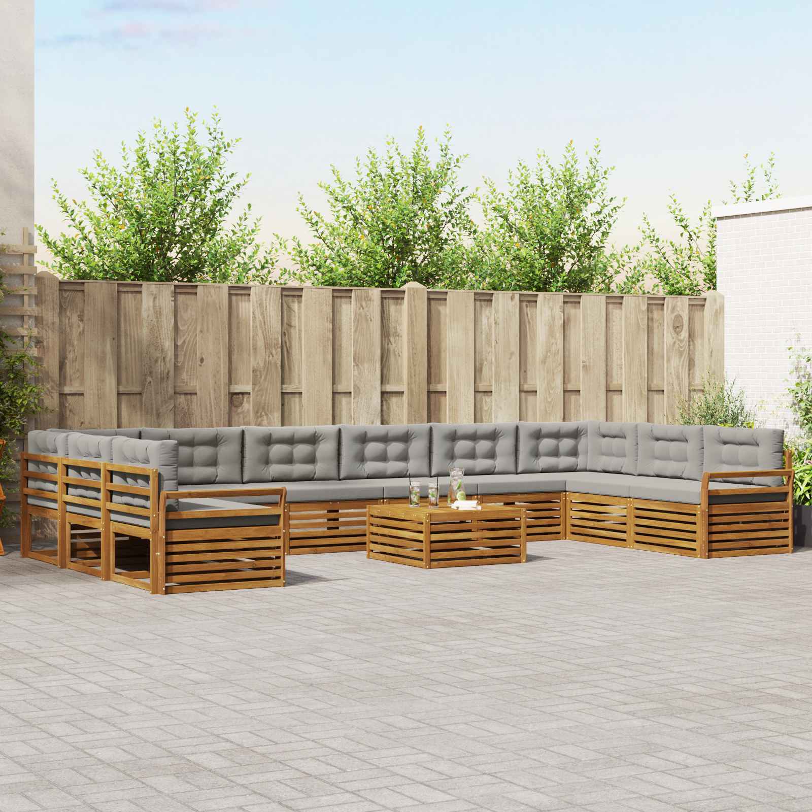 Sofa-Sets 11 pcs Natuurlijk en Lichtgrijs Massief Acaciahout image 1