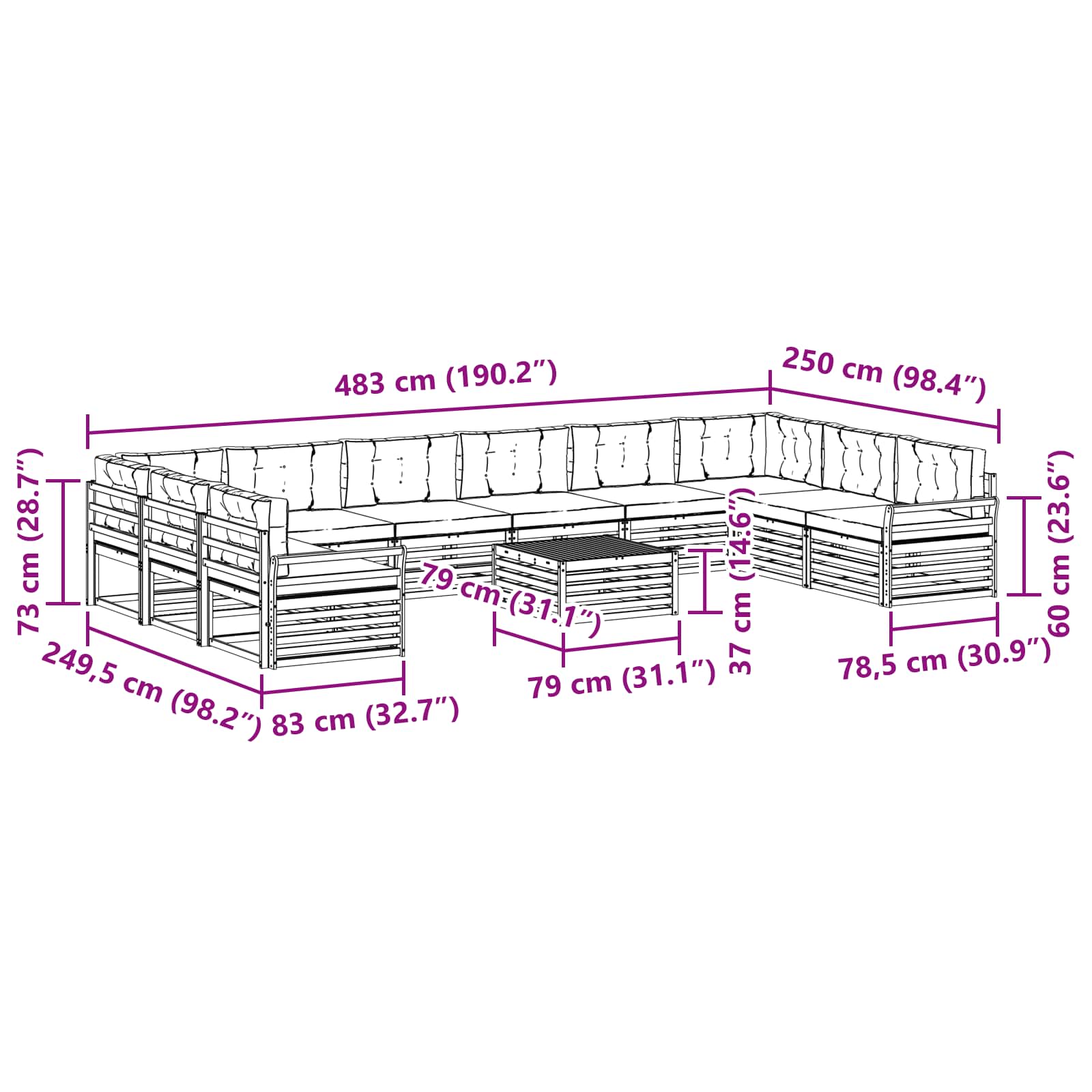 Sofa-Sets 11 pcs Natuurlijk en Antraciet Massief Acaciahout image 8