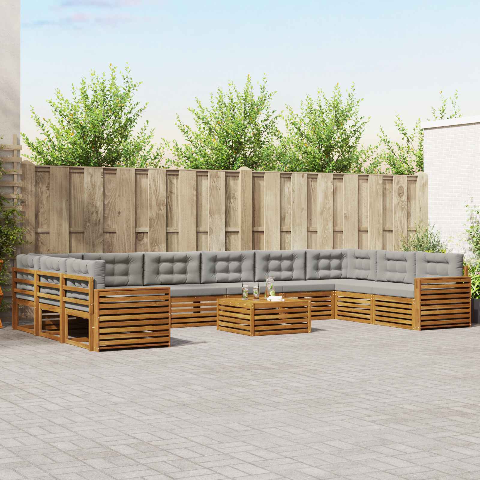 Sofa-Sets 11 pcs Natuurlijk en Lichtgrijs Massief Acaciahout image 1