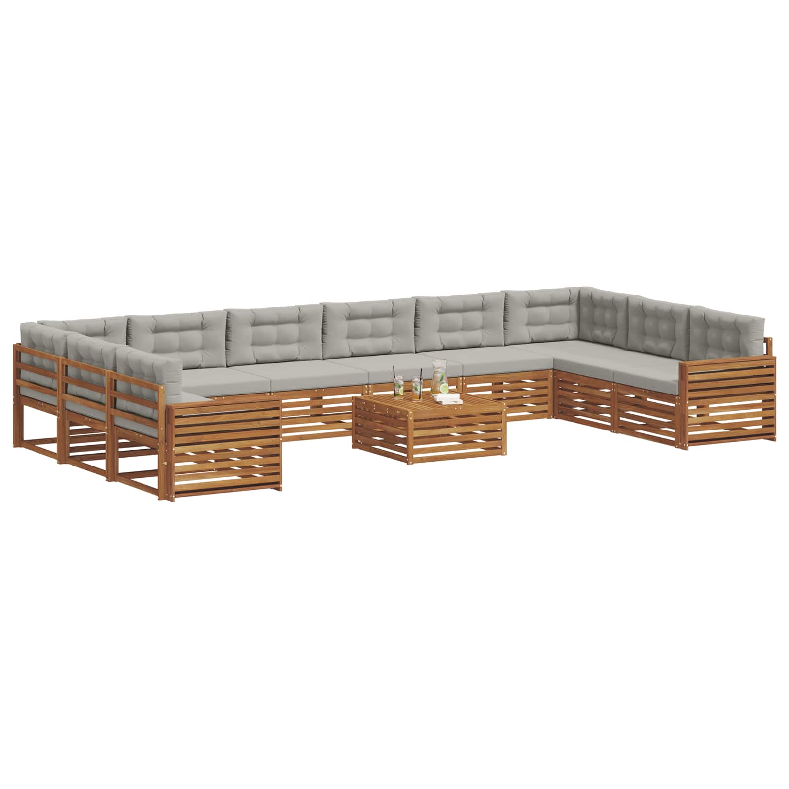 Sofa-Sets 11 pcs Natuurlijk en Lichtgrijs Massief Acaciahout image 3