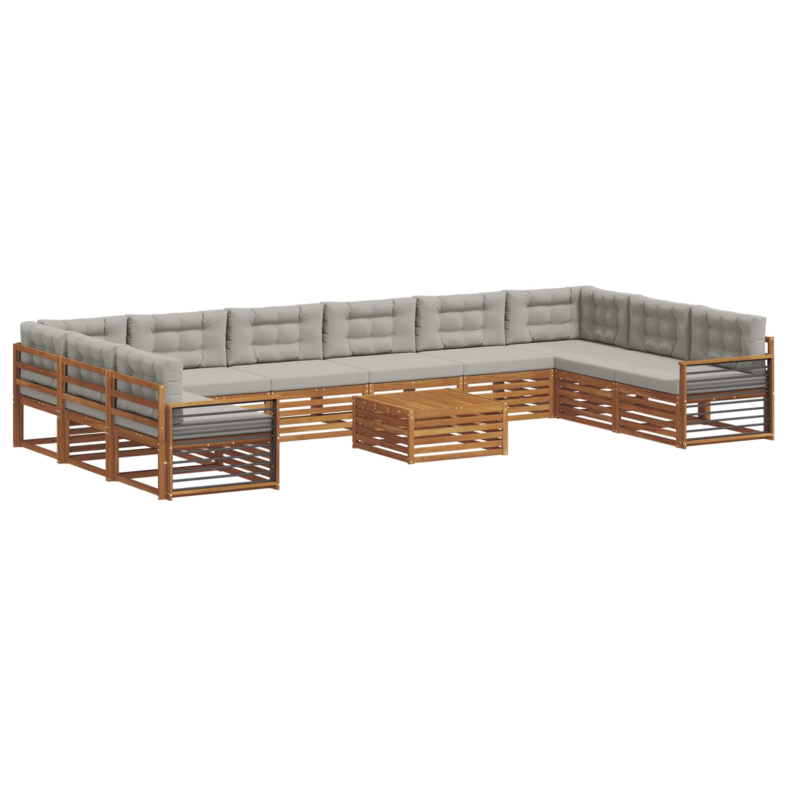 Sofa-Sets 11 pcs Natuurlijk en Lichtgrijs Massief Acaciahout image 2
