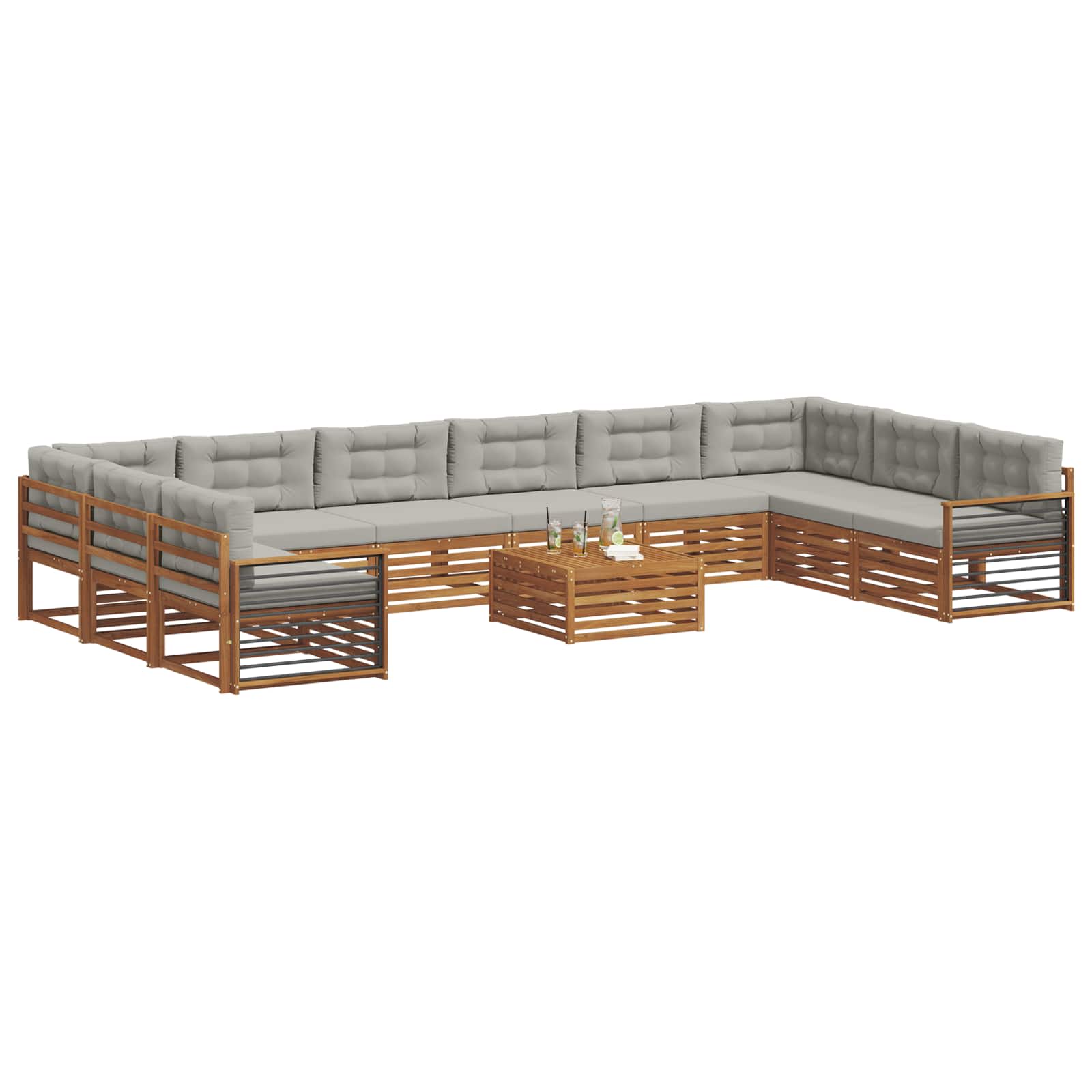 Sofa-Sets 11 pcs Natuurlijk en Lichtgrijs Massief Acaciahout image 3