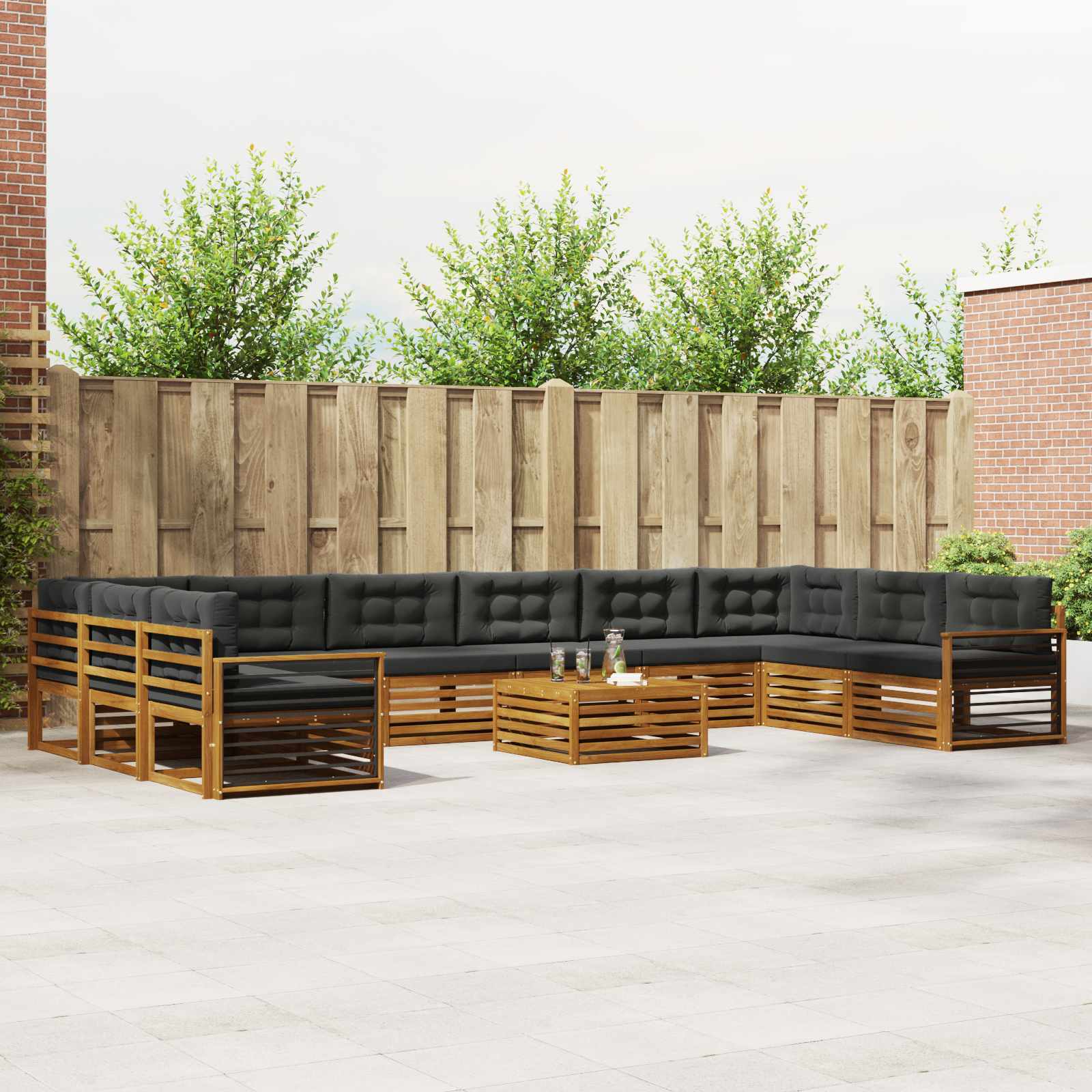Sofasæt til terrasse - 11 dele i massivt akacietræ, naturlig/antracit