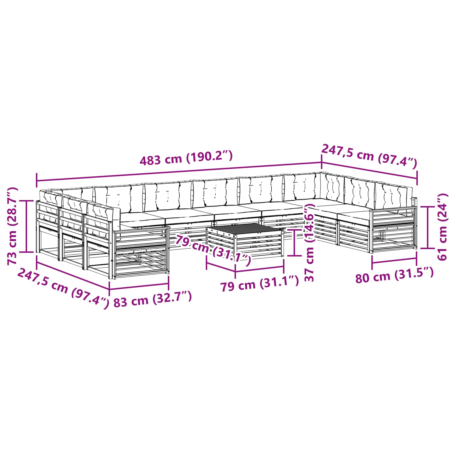 Sofa-Sets 11 pcs Natuurlijk en Antraciet Massief Acaciahout image 8