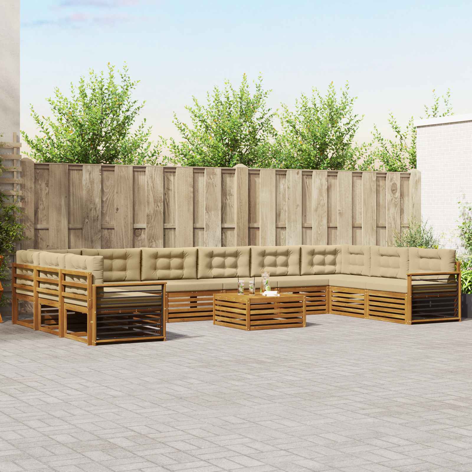 Sofa-Sets 11 pcs Natuurlijk en Beige Massief Acaciahout image 1