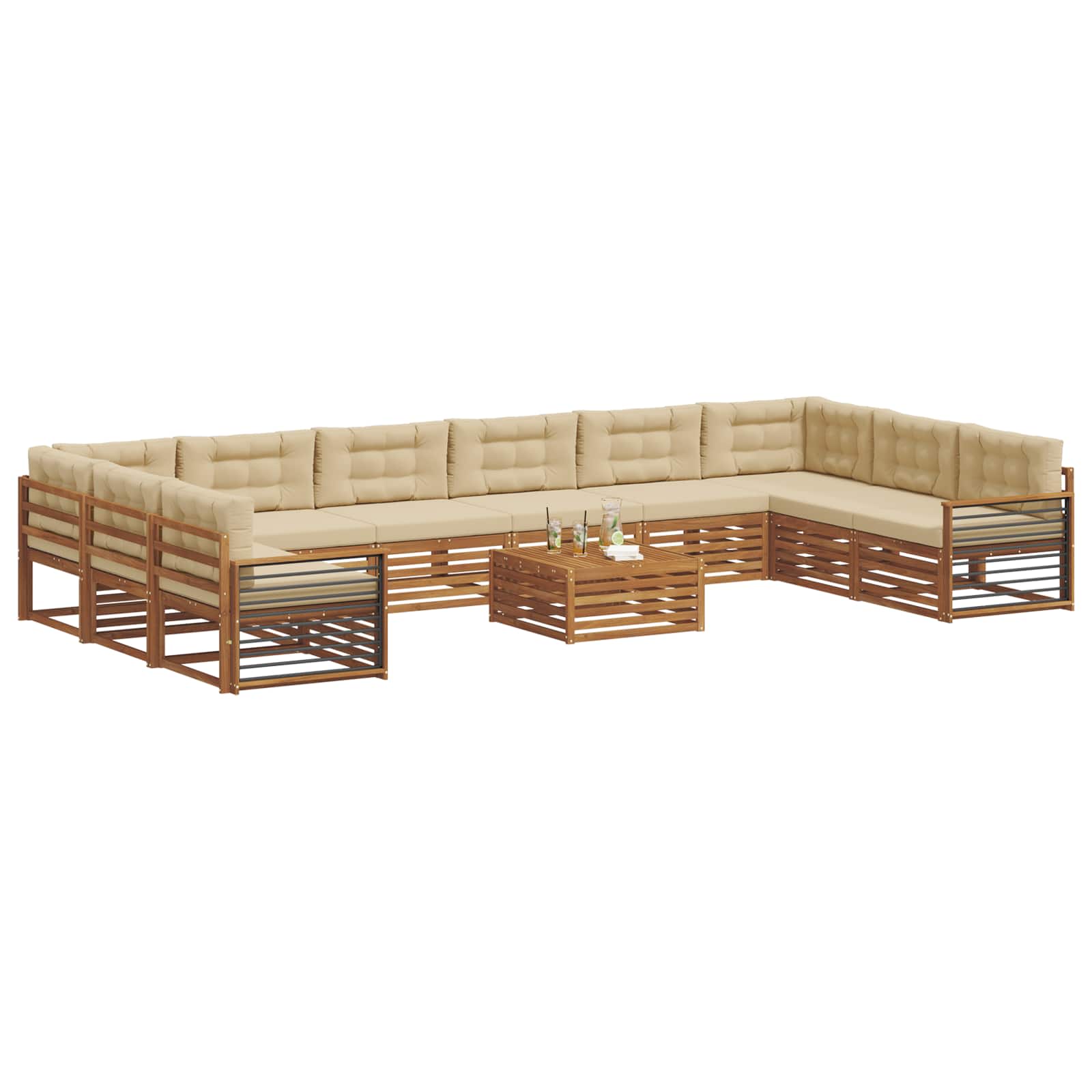 Sofa-Sets 11 pcs Natuurlijk en Beige Massief Acaciahout image 3