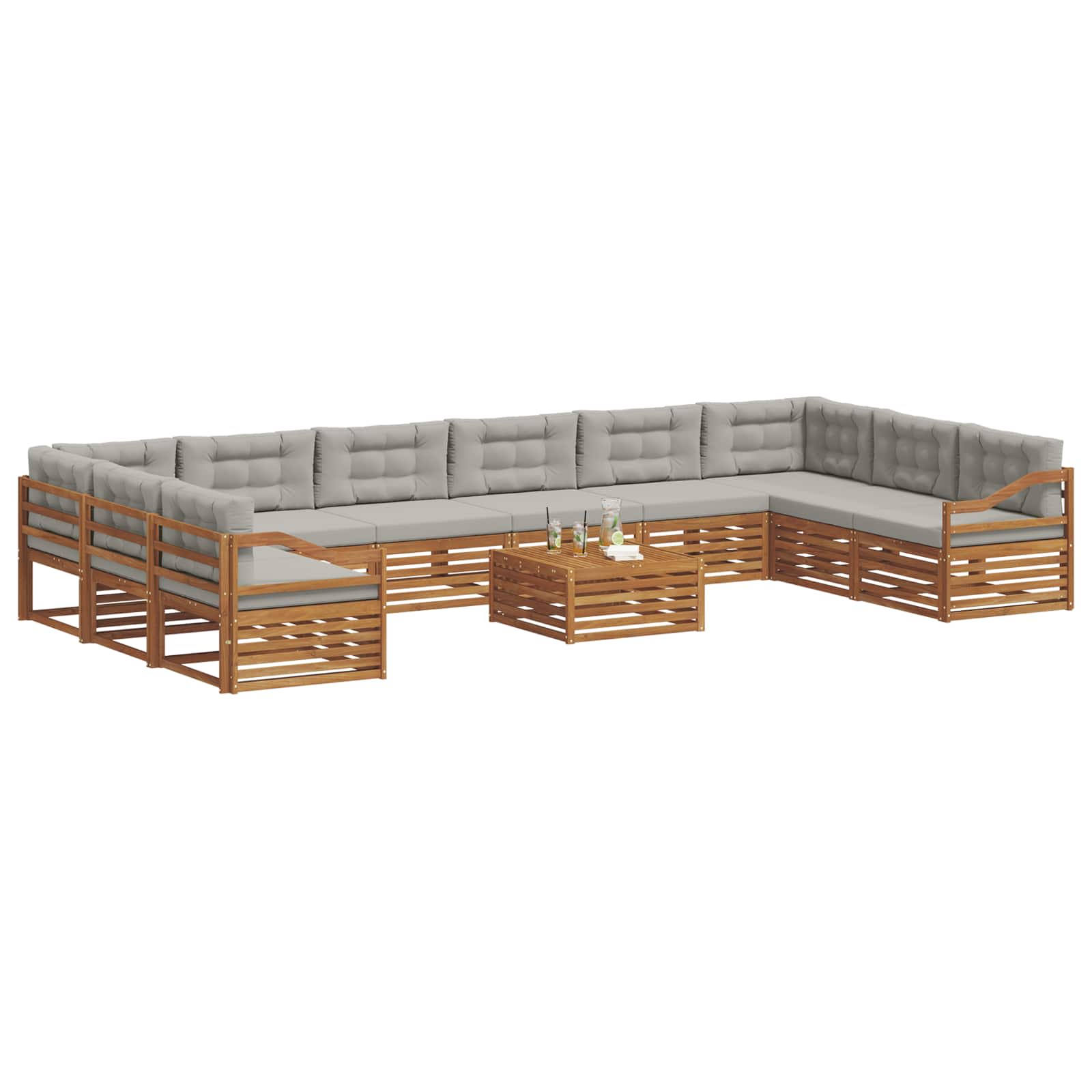 Sofa-Sets 11 pcs Natuurlijk en Lichtgrijs Massief Acaciahout image 3