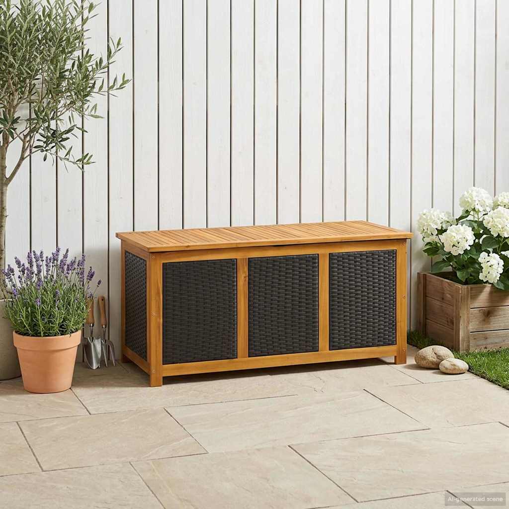 Tuinopslagdoos 185 L Massief Acaciahout 113 x 50 x 56 cm Zwart image 1