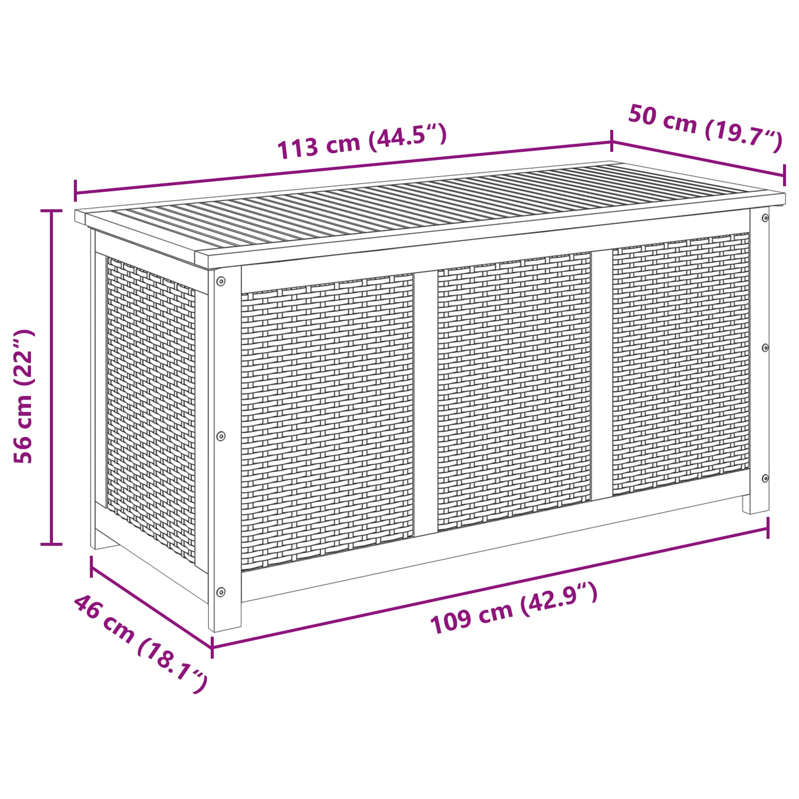 Tuinopslagdoos 185 L Massief Acaciahout 113 x 50 x 56 cm Zwart image 9