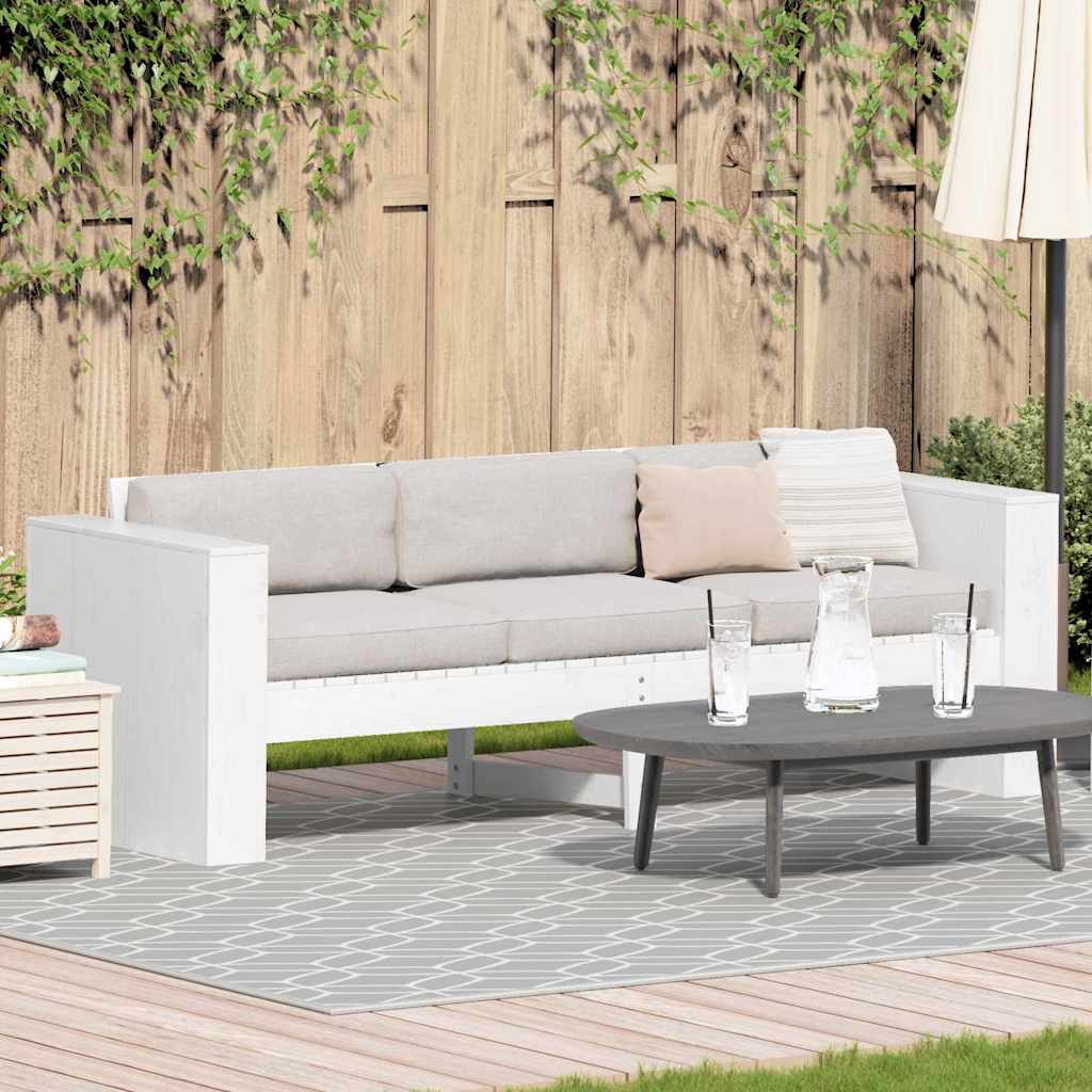 Garden Sofa 3-Seater Бял Дървен Среден Издръжлив Външен диван