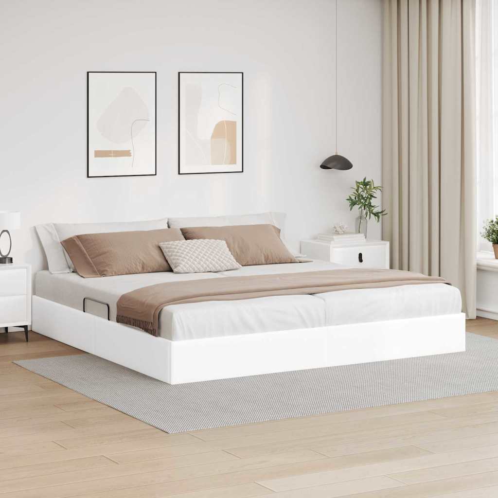 vidaXL Säilytyssänky päätyllä Puhdas valkoinen 200 x 200 cm Keinonahka
