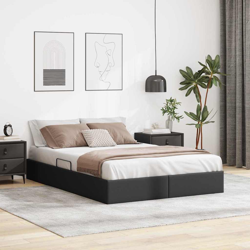 Opslag bed met opslag Zwart 137 x 190 cm Kunstleer – afbeelding 1